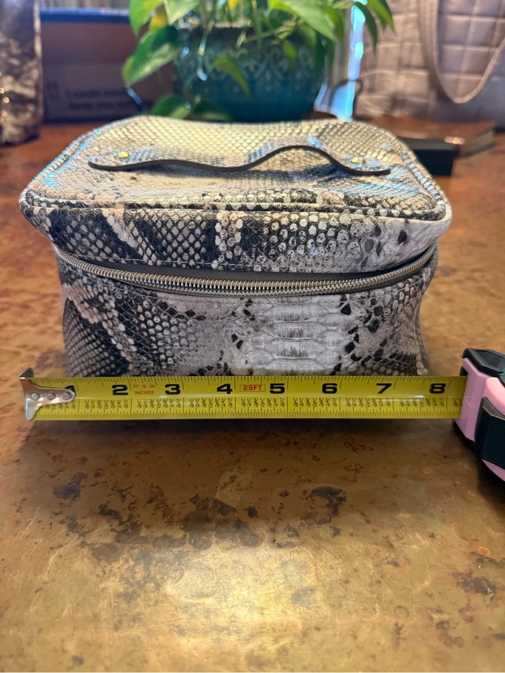 Snake-Print Cosmetic Case in Black and White